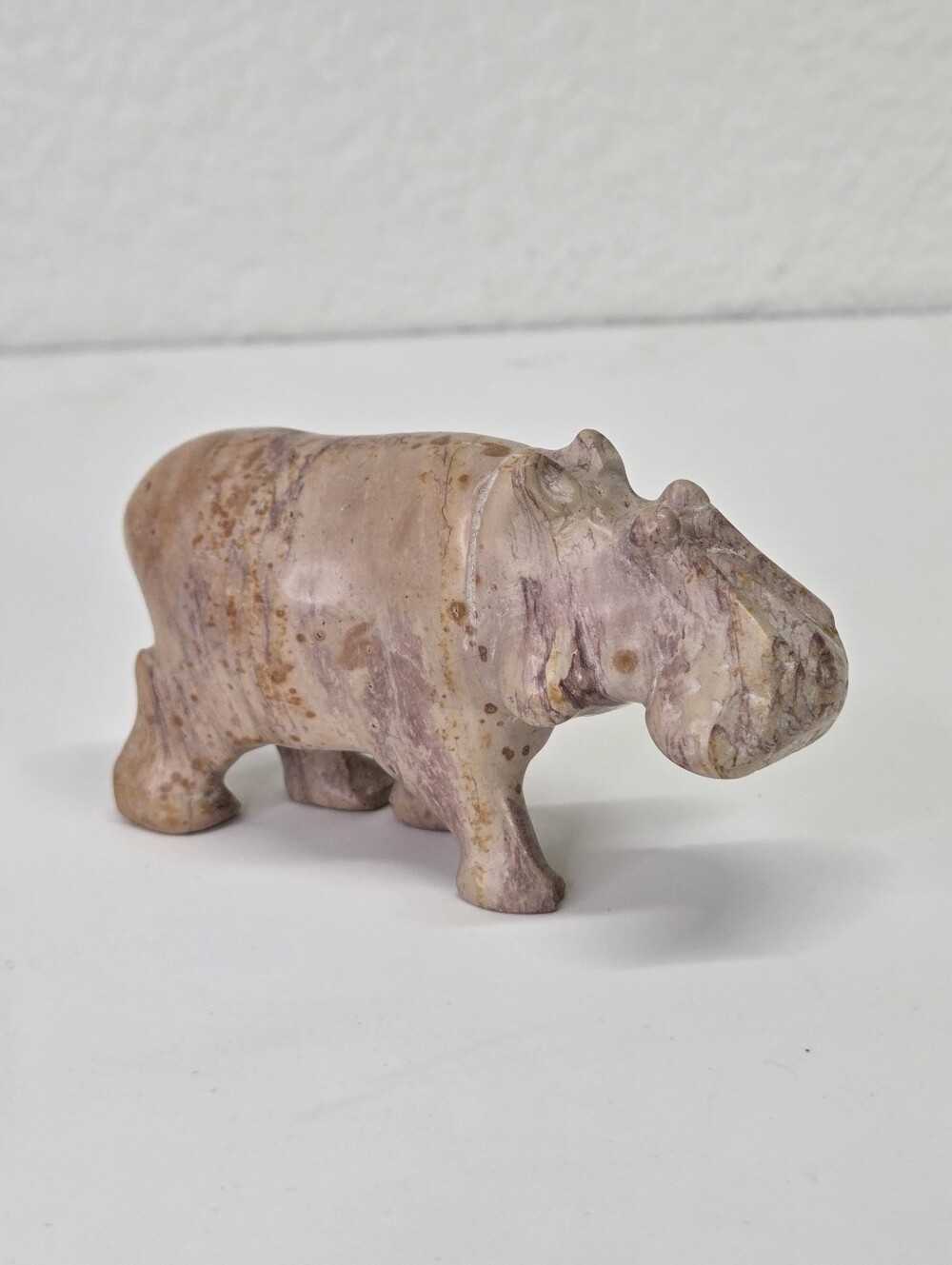 Vintage Pale Pink Soapstone Hippo Safari Animal Figurine Home Decor Hand Carved